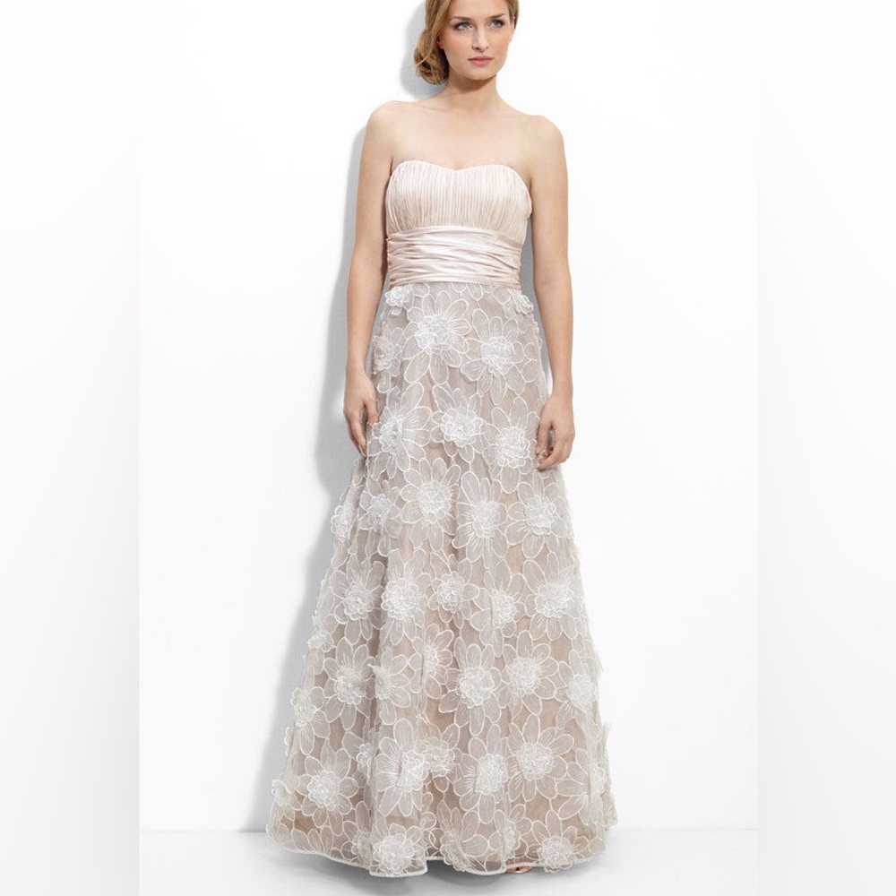 Eliza J 3D Floral Ivory Strapless Dress